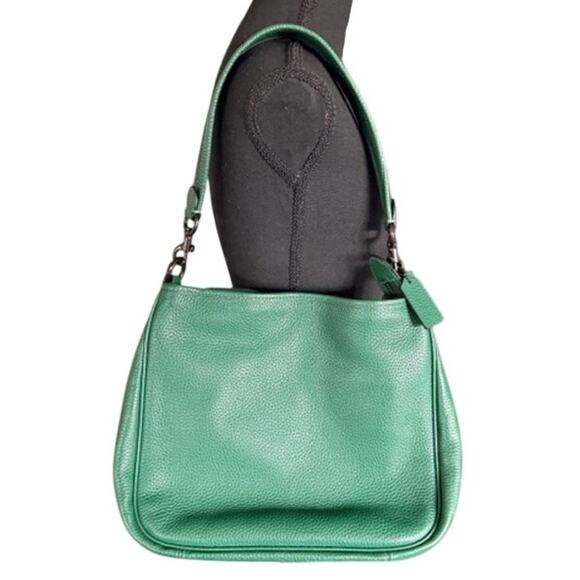 Coach Pebbled Leather Hobo Shoulder Bag Green 12x10x5 - Picture 2 of 9